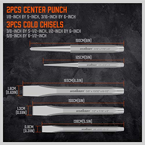 HORUSDY 16-Piece Punch and Chisel Set, Including Taper, Cold Chisels, Pin, Center - size: 16-Piece