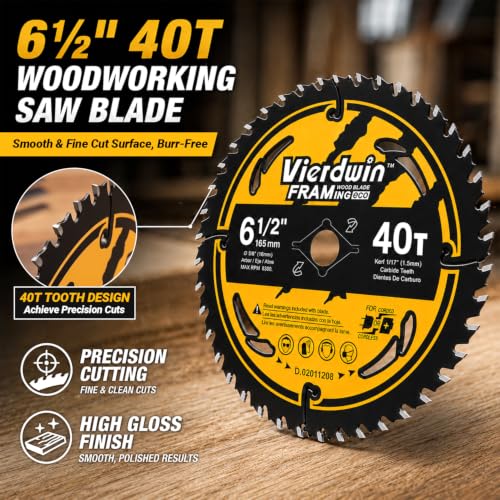 6-1/2" 40T Carbide Saw Blade 5/8" Arbor for Wood Plywood OSB & MDF - size: 6-1/2'' 40T 1PC