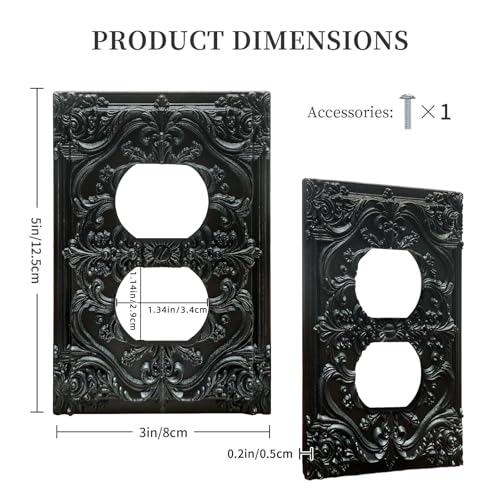 Decorative Outlet Covers Black Flower Elegant 3D Floral Embossed 1 Gang Duplex Light Switch Cover Plate Unique Wall Plate Electrical Switch Plate Covers for Bedroom Home Decor - color: Black, size: 1-Gang Duplex Outlet/ 5 x 3 IN