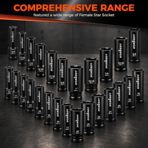 32-Piece 1/2" Drive Impact Socket Set - Metric (10mm–24mm) and SAE (3/8"–1") Deep Socket Set with Extension Bar, Swivel Socket, Adapter, CR-V Steel for Auto Repair - color: 32 Pcs 1/2" Orange