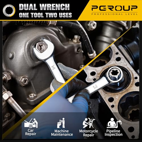 14 mm Metric Stubby Combination Wrench, CR-V Steel with Mirror Polish, 12-Point Design, 15-Degree Offset, Perfect for Auto Repair, Household, Car & Truck Emergency - size: 14 mm