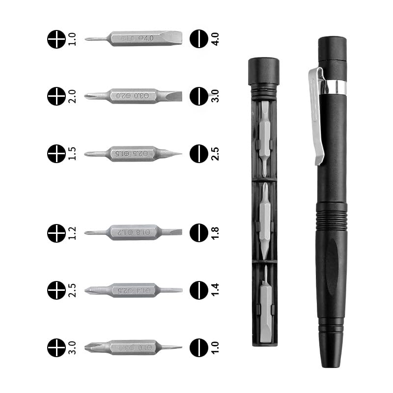 13 in 1 Multi Bit Mini Screwdriver Set Magnetic, Manual Precision Screwdriver Set, EDC Pen Screwdriver for Eyeglasses, Electronics, Watches, Phones, Laptops, Cameras, Gadgets for Men - color: Black