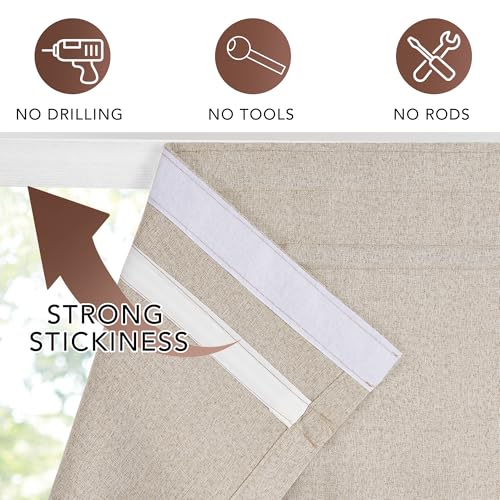 NICETOWN 100% Blackout French Door Curtain Adhesive Top & Magnetic Lift - color: Natural, size: 24"W x 72"L (Pack of 1)
