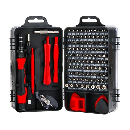 Professional 115-in-1 Precision Screwdriver Set, Magnetic Electronics Repair Tool Kit with Purple Handles, Comprehensive Bit Set for iPhone, Laptop, Game Console, Watch, Eyeglasses (Red And Black) - color: Red and Black