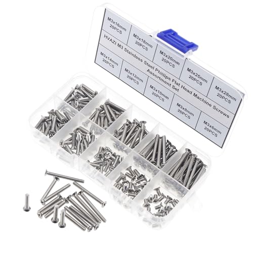 Metric M3 304 Stainless Steel Phillips Flat Head Screw Assortment Kit - size: M3