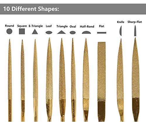 YAKAMOZ 10Pcs Titanium Diamond Needle File Set, 5x180mm Polishing Tool