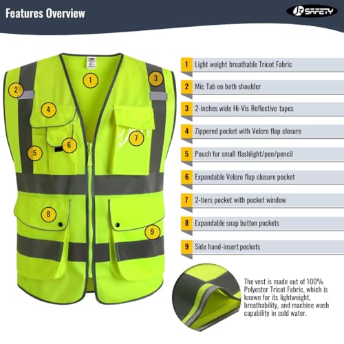 JKSafety Safety Vest for Men Women Reflective Hi Vis JK150 Yellow S - color: Yellow, size: Small