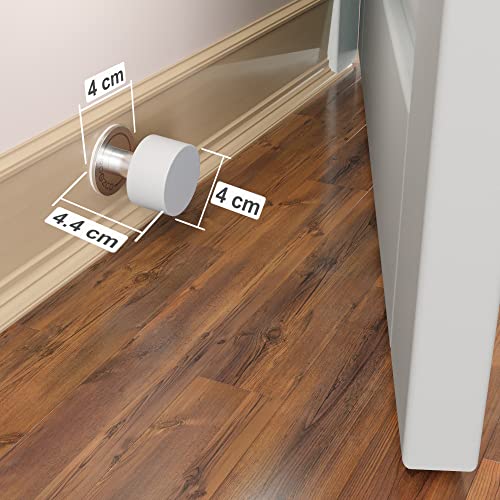 Door Stoppers 2-Pack with Extra Stickers - Two Self-Adhesive White Rubber Door Stops - Heavy Duty Stainless Steel Body with Sound Dampening Bumper Top - Ideal for Home and Office Use
