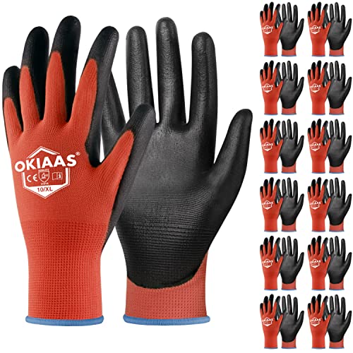 OKIAAS Men's Ultra-Thin and Lightweight Working Gloves with Grip, 12 Pairs, Red, X-Large - color: Red (12 Pairs), size: X-Large