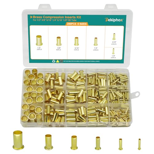280PCS Brass Compression Insert, Tube OD 1/8" 3/16" 1/4" 5/16'' 3/8" 1/2" | Insert Tube Compression Sleeve Fitting Assortment Kit - color: 280PCS Inserts