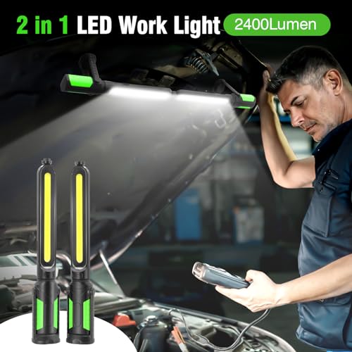 SYLSTAR Work Light for Mechanic, 2400LM LED, 4400mAh Rechargeable, Magnetic, Underhood Work Light with Hooks for Car Repairing/Inspection/Garage/Workshop/Emergency - color: Green
