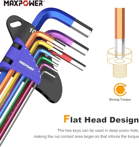 MAXPOWER Allen Wrenches Set, 18-piece Metric Ball End Hex Key Set & Torx Star Allen Keys, Long Arm Wrench with Extra T-Handle for Home Maintenance and DIY