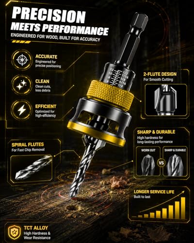 9PCS Countersink Drill Bit Set with Adjustable Depth Stopper - color: Golden, size: Standard - Manual Adjustment
