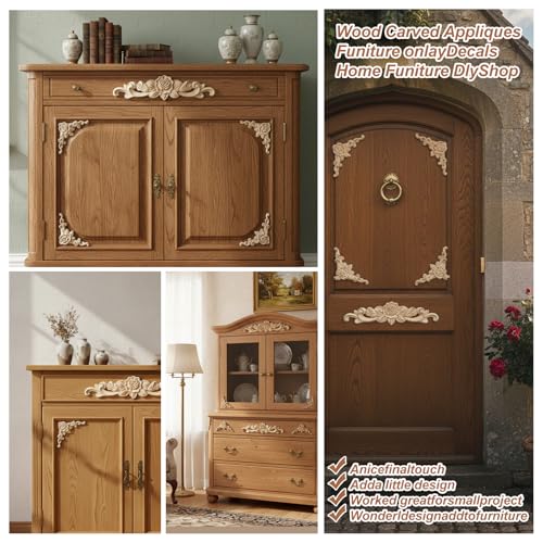5PCS Wooden Rose Appliques Onlays Set, Unpainted Wood Carved Wall Decor for Furniture, Decorative Rose Wooden Onlay for Bed Door Wall Cabinet Wardrobe, Home Embellishments for Craft DIY Projects