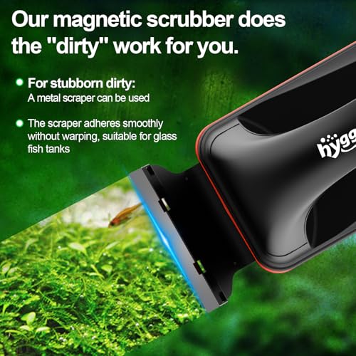 hygger Magnetic Aquarium Fish Tank Glass Cleaner,Detachable Dual-Blades Brush Tool with Floating Scrubber, Double Side Magnetic Scraper for 0.2-0.4 Inch Thick Glass Aquariums Tank (M) - size: M