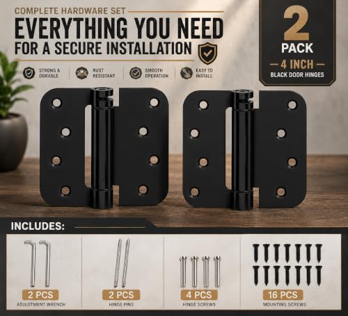 Performore 2 Pack 4-Inch x 4-Inch Matte Black Spring Loaded Self-Closing Door Hinges | Heavy-Duty Adjustable Tension Hinges | Rust-Resistant Interior Door Hardware for Residential & Commercial Use
