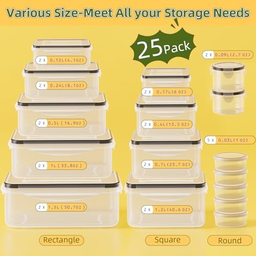 50 PCS Food Storage Containers with Lids Airtight (25 Lids & 25 Containers) - color: 25Pack