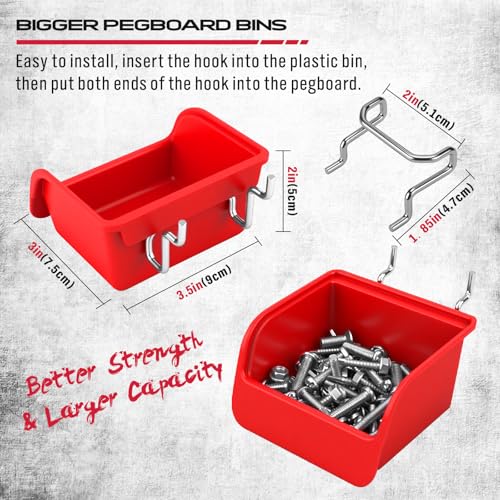 Ultimate 121-Piece Pegboard Hooks Set, Pegboard Accessories with Metal Hooks, Durable Peg Board Organizer Accessories, Pegboard Bins, Peg Board Tool Utility Hooks - color: 121 pcs - Red