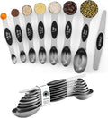 ChefAide Set of 8 Magnetic Measuring Spoons, Stainless Steel, Dual Sided - color: Black, size: Magnetic Measuring Spoons