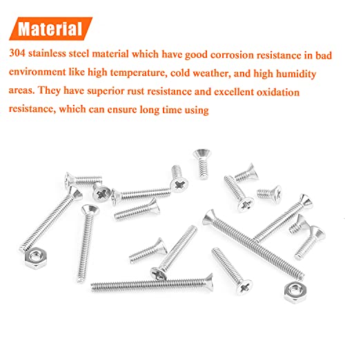 HELIFOUNER 240 Pieces #2-56 Phillips Countersunk Head Machine Screws Nuts Assortment Kit, Coarse Thread, Fully Machine Threaded, 304 Stainless Steel - size: #2-56