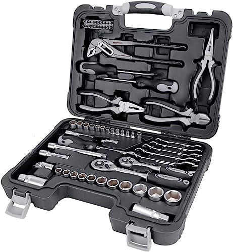 Amazon Basics 65-Piece General Household Home Repair and Mechanic's Hand Tool Kit Set with Storage Case, Portable, Non-Slip Handles, Black - size: 65 piece