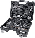 Amazon Basics 65-Piece General Household Home Repair and Mechanic's Hand Tool Kit Set with Storage Case, Portable, Non-Slip Handles, Black - size: 65 piece