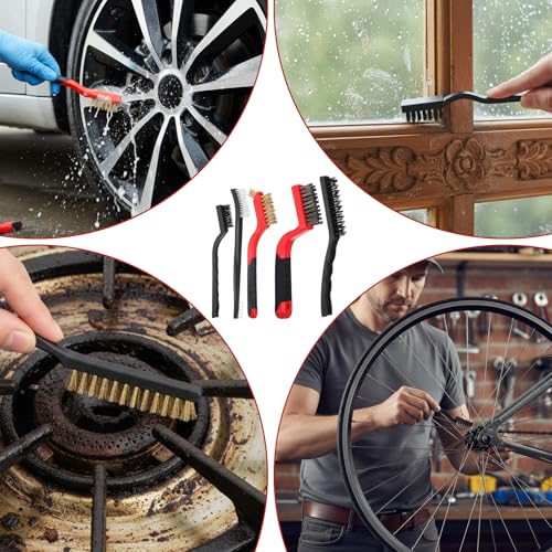 30 Pcs Wire Brush Set for Cleaning - Nylon, Stainless Steel & Brass Bristles with Curved Handles for Rust, Paint, Grout & Dirt Removal