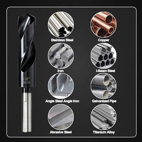 7/8 Drill Bit for Metal and Hardened Steel, M35 Cobalt 1/2 Inch Reduced Shank Industrial Grade Heavy Duty Drill Bit, with Index Storage Case - size: 7/8 in