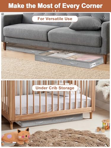 punemi 3 inch High Soft Low Profile Under Bed Storage Bins, 2 Pack, Grey - color: Grey, size: 2 Pack-3 inch Tall-Soft