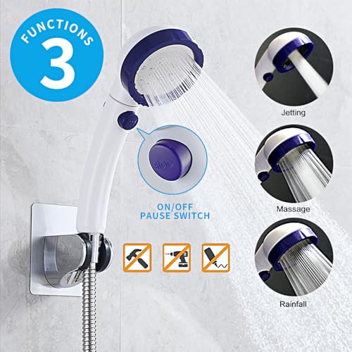KAIYING RV & Camper High Pressure Handheld Shower Head with Pause Button - color: White & Blue
