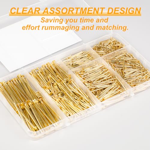 KURUI Gold Picture Hanging Nails Assortment Kit, 700 Pcs Wall Hanging Set for Frame, Art , Photo, 6 Sizes Brass Small Framing Nails for Home Improvement and Wall Decor - color: Gold