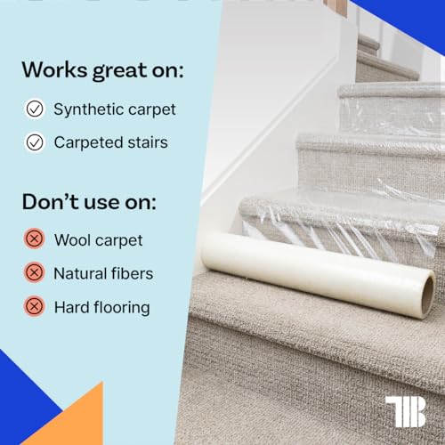 TapeManBlue Carpet Protection Film 36" x 200' roll, Self Adhesive Plastic Carpet Protector Film with Clean Removal & Easy Unwind, Durable Protection Tape to Shield Your Surface from Dirt and Spills - size: 36" x 200' (1 roll)