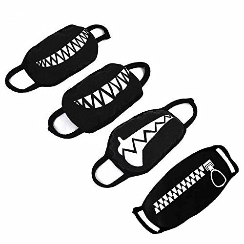 gootrades Sharp Teeth Face Mask Set of 4, Black Reusable Mouth Covers
