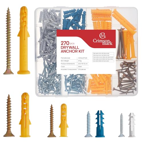 270PCS Drywall Anchors and Screws Assortment Kit with Storage Box