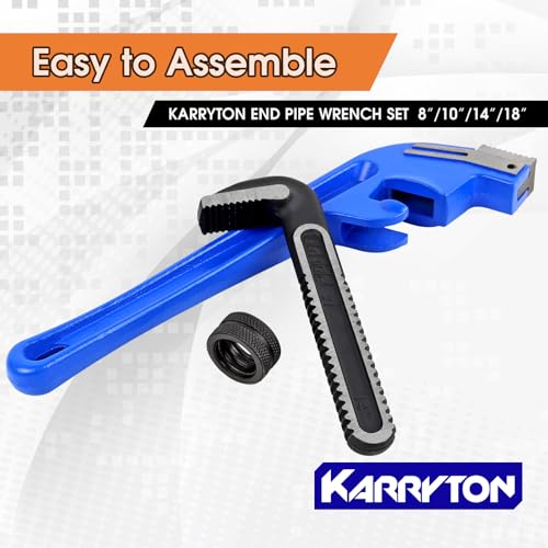 End Pipe Wrench set(8" 10" 14" 18"), Adjustable Cast Iron offset pipe Wrench, Perfect Plumbers Tool for Oil Field, Plumbing, Auto Repair, Construction and Mechanics - size: 8,10,14,18-IN, style: End