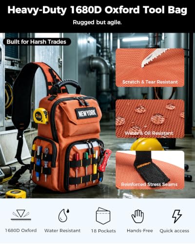 Electrician Tool Chest Bag, Tactical HVAC 3-Point Harness Orange - color: Orange