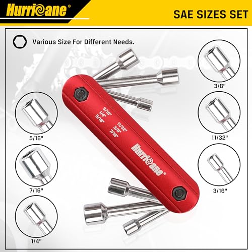 HURRICANE 6 in 1 Folding Nut Driver Set SAE, Hex Nut Driver Set, Cr-V Steel Shank. Premium Portable Premium Aluminum Handle. Easy to Carry Out, 3/16, 1/4, 5/16, 11/32, 3/8, 7/16 inch - size: 4.8mm, 6.4mm, 7.9mm, 8.7mm, 9.5mm, 11.1mm