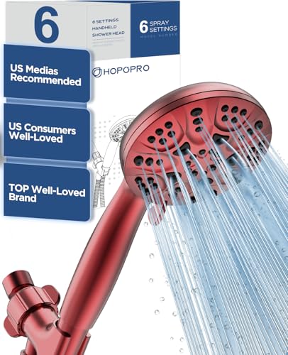 HOPOPRO High Pressure Handheld Shower Head Set with 6 Settings, Ferrari Red - color: Red, style: 6 Modes