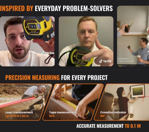 3 in 1 Digital Laser Tape Measure | Laser Level Crosshairs | 130ft/40m LCD | Laser distance measure+tape in one tool.130ft range, 16ft AutoLock, crosshairs, backlit display. Units: ft/in/m/mm/fractions. - color: Yellow/131FT/40meter