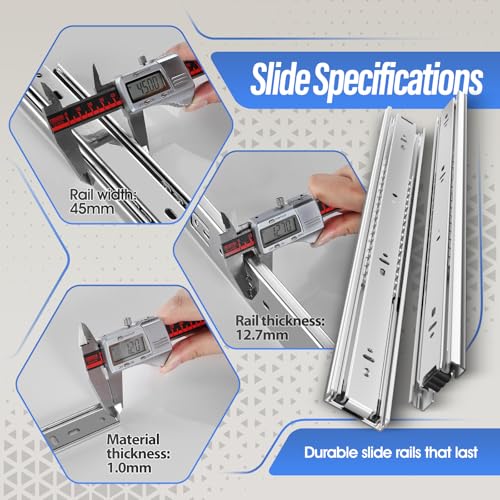 1 Pair Full Extension Drawer Slides 8 inch Heavy Duty Rails - color: Silver, size: 8 Inch