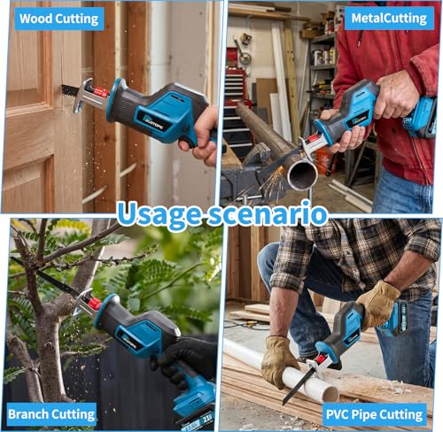 Cordless Reciprocating Saw,Electric Saw with 2 X 4.0Ah Batteries, Handheld Brushless Motor Saw Lightweight with Variable Speed 0-3500 SPM,12 Blades,Cordless Saw for Cutting Wood PVC Pipe