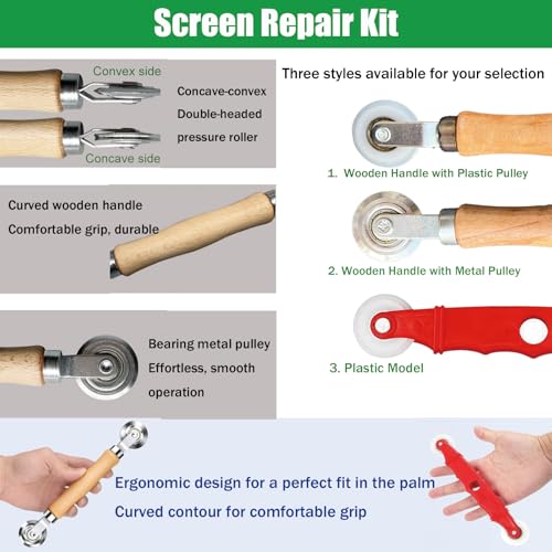 Sliding Screen Door & Window Screen Replacement Kit, 48"x118" Black Fiberglass Screen Mesh with Spline Roller Tool/Hook/Cutter/Ruler - Repair for Windows, Patio, Porch & Sliding Glass Doors - size: 8 in 1