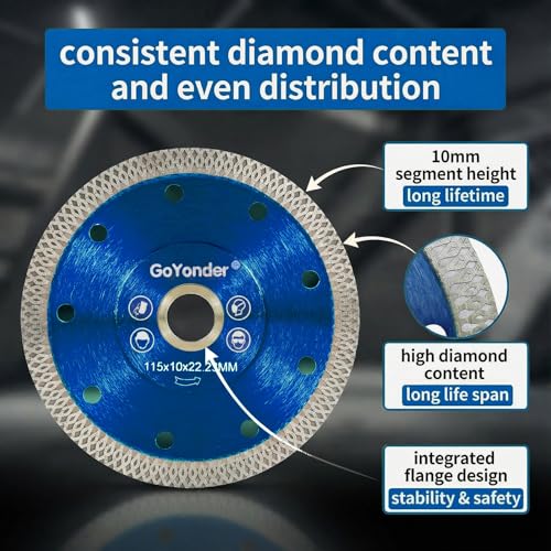 GoYonder 4.5 Inch Tile Blade, Super Thin Diamond Saw Blade for Cutting Porcelain Tiles, Granite Marble Ceramics (4.5") - size: 4.5"-Blue
