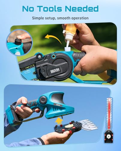 SEESII 3 in 1 Cordless Mini Chainsaw & Hedge Trimmer, Grass Shear Combo - color: Sapphire Blue