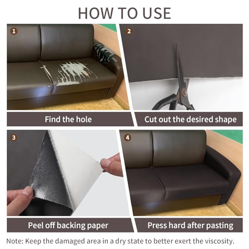 BSZHTECH Leather Repair Tape Self-Adhesive Leather Repair Patch for Couch Furniture Sofas Car Seats Advanced PU Vinyl Leather Repair Kit (Dark Brown, 3.9X79 inch) (Pack of 2) - color: Dark Brown, size: 3.9X79IN (Pack of 2)