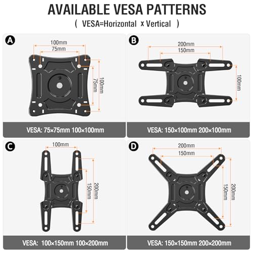 ELIVED Long Arm TV Mount for 14-42" TVs Monitors, Max VESA 200x200 - size: 5 Arms: 21.7"