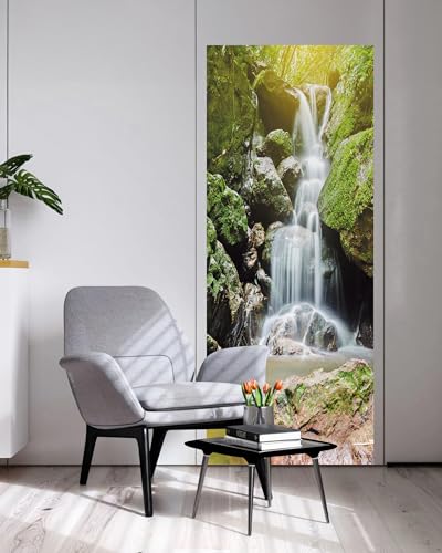FLFK Door Mural Sticker - Waterfall,Peel and Stick,Combined Size 32"x80",Split into 2 Pieces - color: Dt294, size: 32"x80"