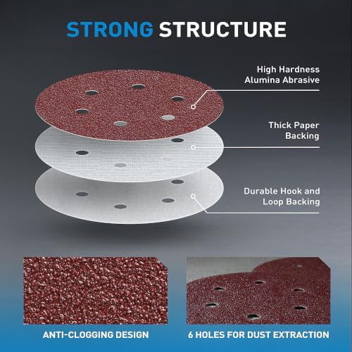 S SATC 30 Pack 6 Inch Hook and Loop Sanding Discs 40 60 80 100 120 150 180 240 320 600 800 1000 Grit Red Sandpaper 6 Hole Random Orbital Sander Pads - style: 6 Hole Red