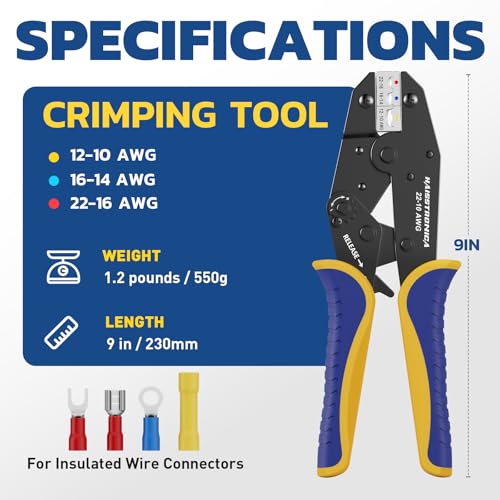 haisstronica Crimping Tool for Insulated Terminals, AWG 22-10, HS-9327