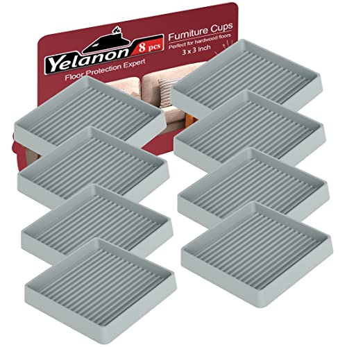 Yelanon Furniture Coasters 8 Pcs 3" Square Gray Caster Cups for Hardwood - size: 8pcs 3" Square Grey